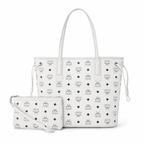 MCM Liz Visetos Medium Tote Bag – White, Reversible, Pouch, MWPAAVI02WT