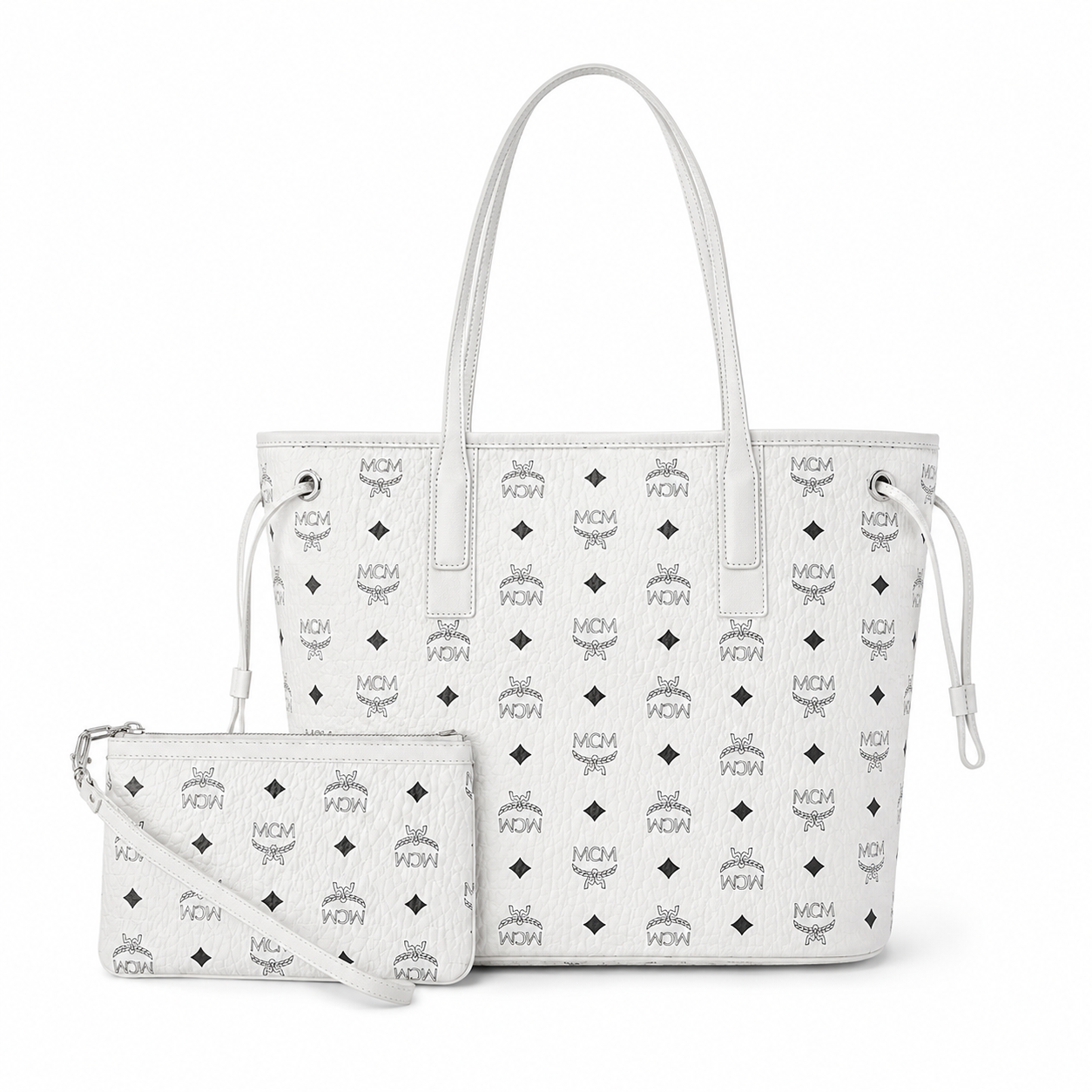 MCM Liz Visetos Medium Tote Bag – White, Reversible, Pouch, MWPAAVI02WT
