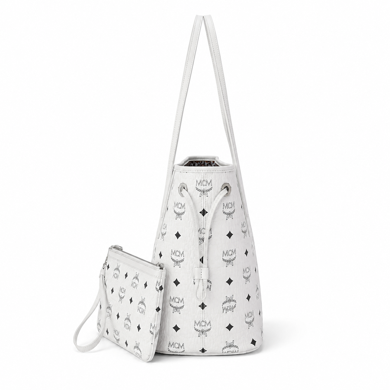 MCM Liz Visetos Medium Tote Bag – White, Reversible, Pouch, MWPAAVI02WT
