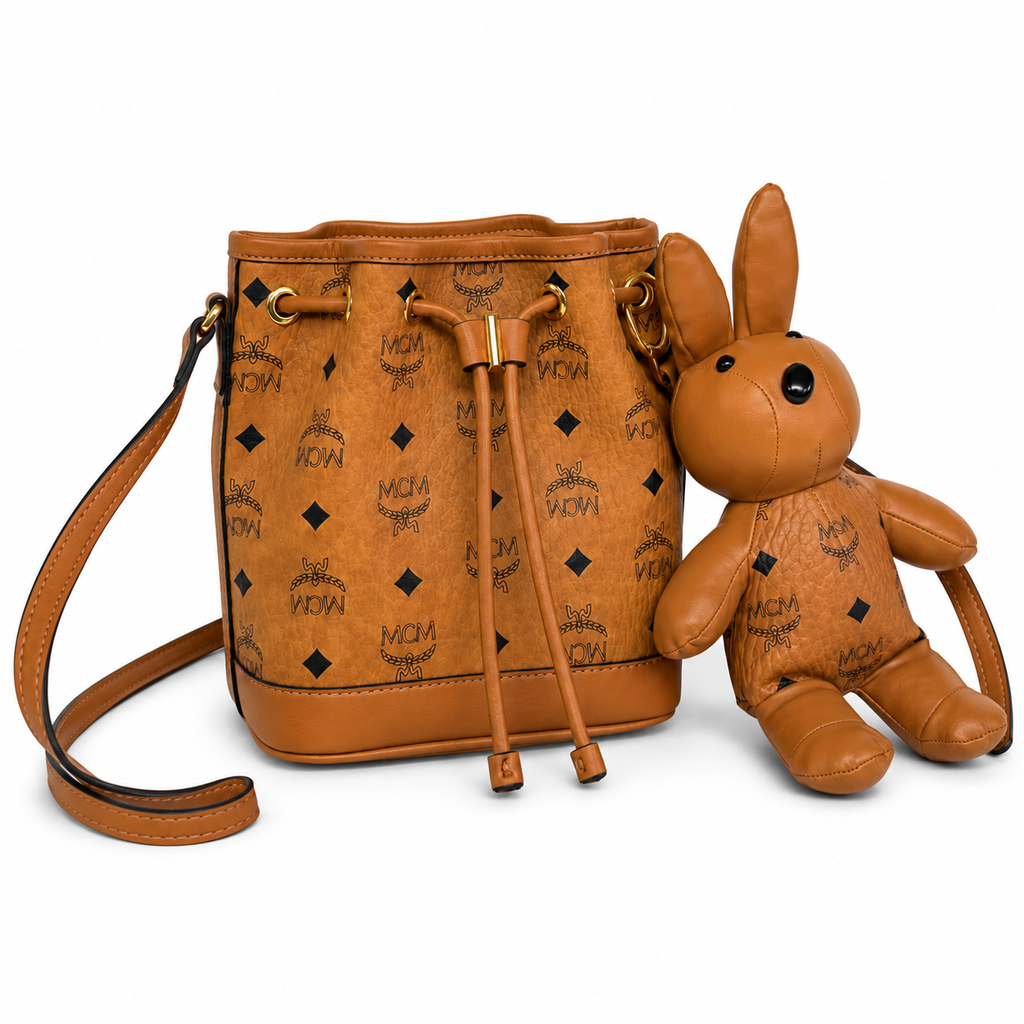 MCM Visetos Mini Bucket Bag with Rabbit Charm – Cognac, MYZ8AXL46CO001