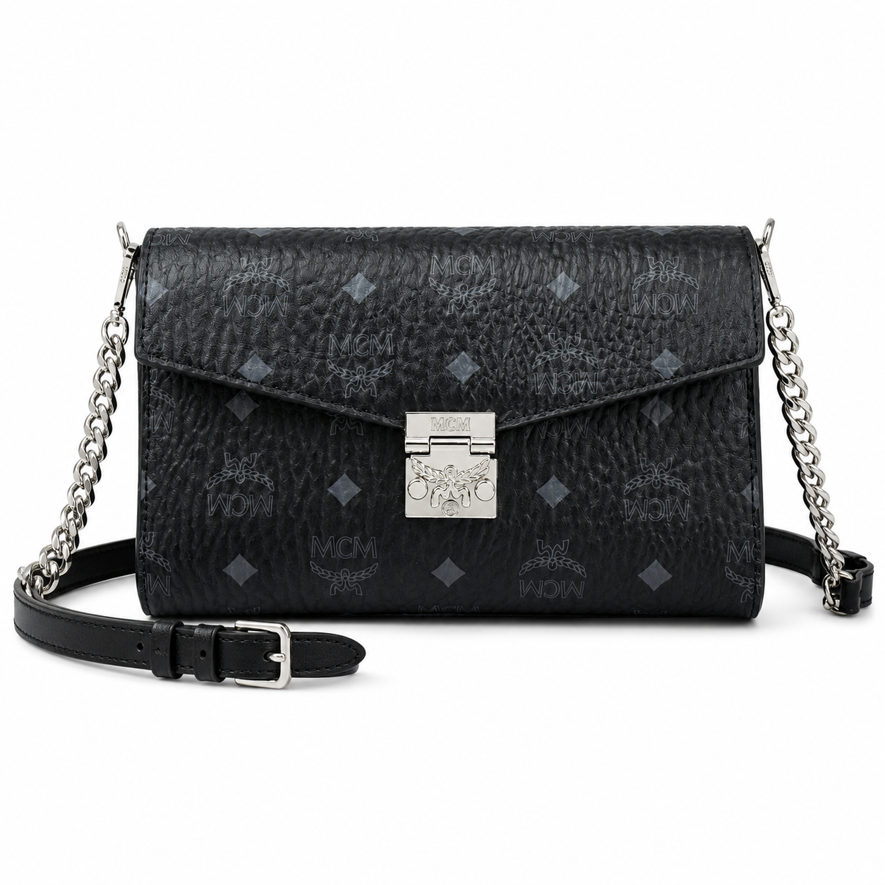 MCM Tracy Visetos Medium Flap Bag – Black, Silver Hardware, MWRBAWO05