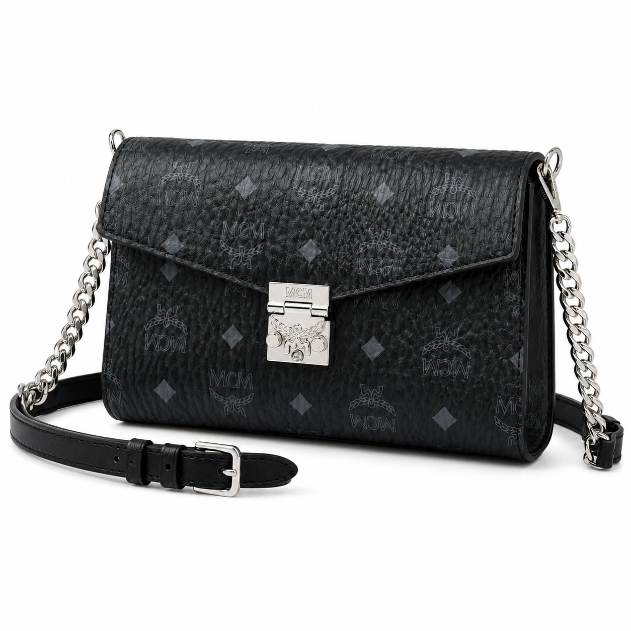 MCM Tracy Visetos Medium Flap Bag – Black, Silver Hardware, MWRBAWO05