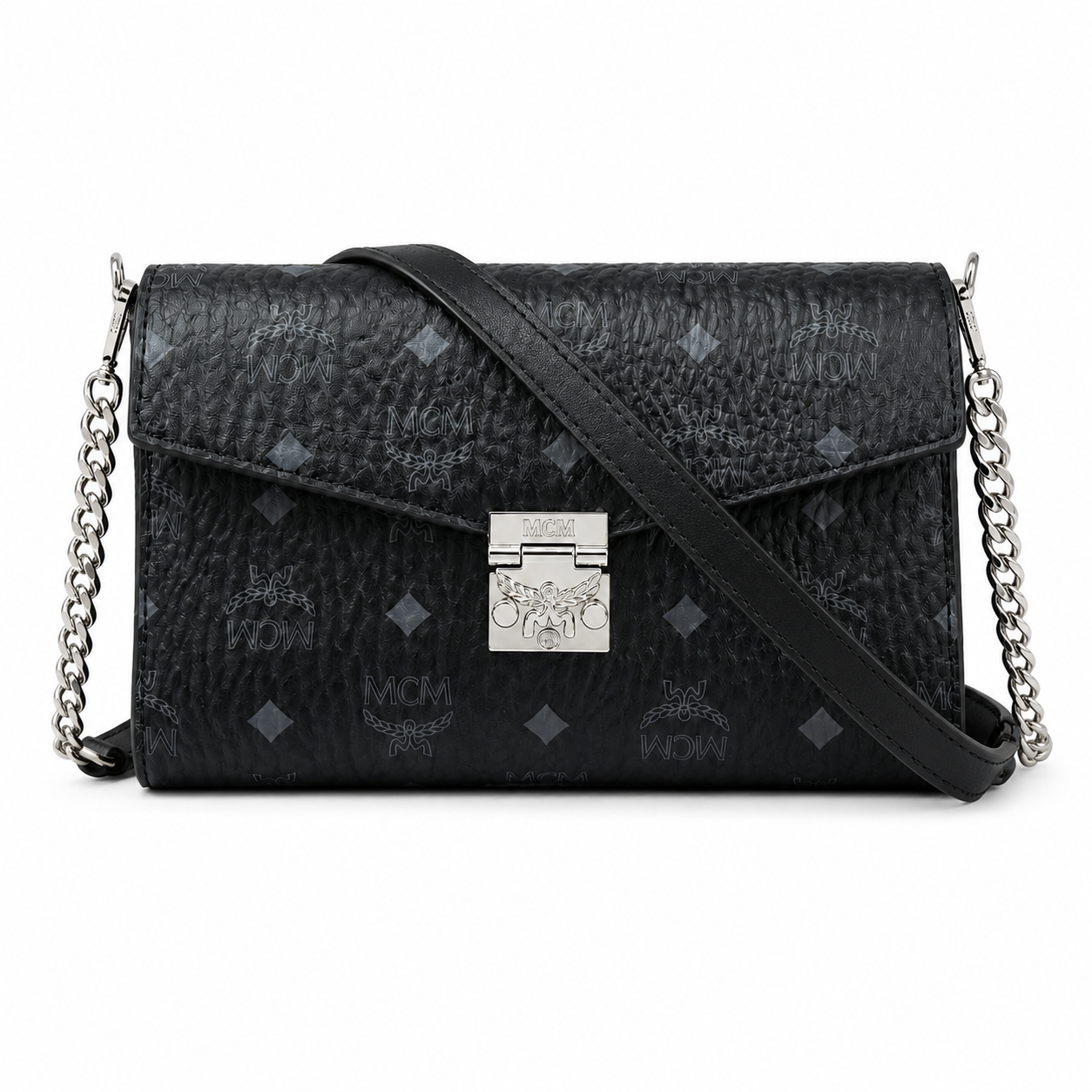 MCM Tracy Visetos Medium Flap Bag – Black, Silver Hardware, MWRBAWO05