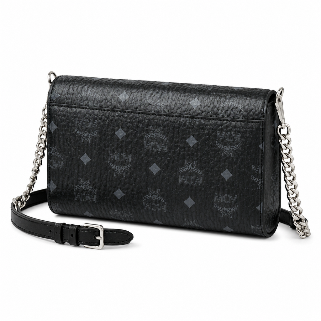 MCM Tracy Visetos Medium Flap Bag – Black, Silver Hardware, MWRBAWO05