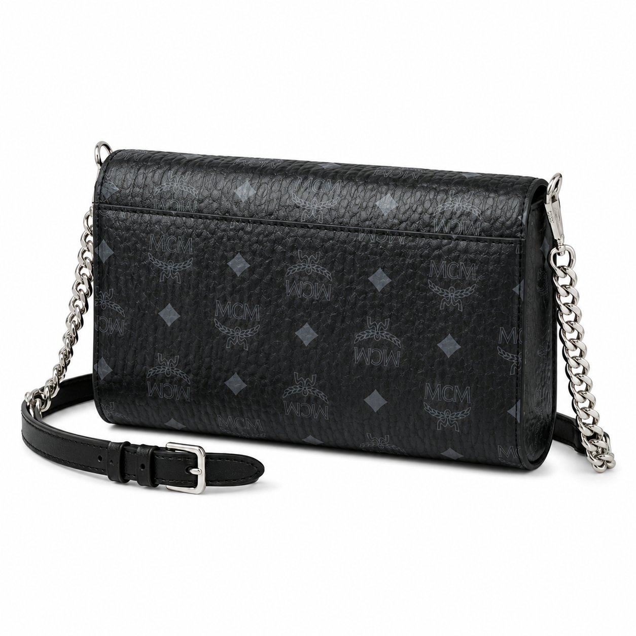 MCM Tracy Visetos Medium Flap Bag – Black, Silver Hardware, MWRBAWO05