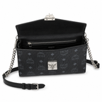 MCM Tracy Visetos Medium Flap Bag – Black, Silver Hardware, MWRBAWO05