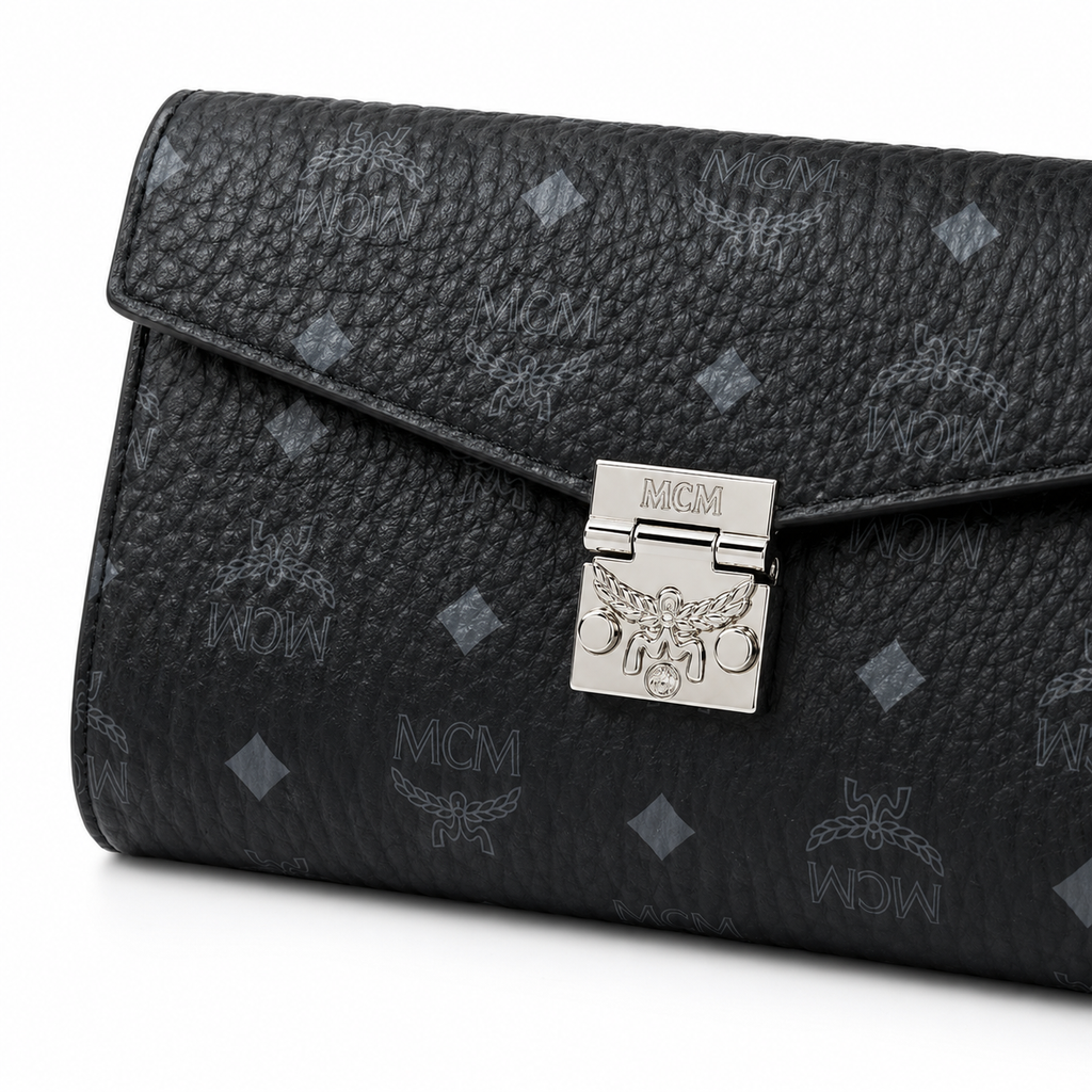 MCM Tracy Visetos Medium Flap Bag – Black, Silver Hardware, MWRBAWO05