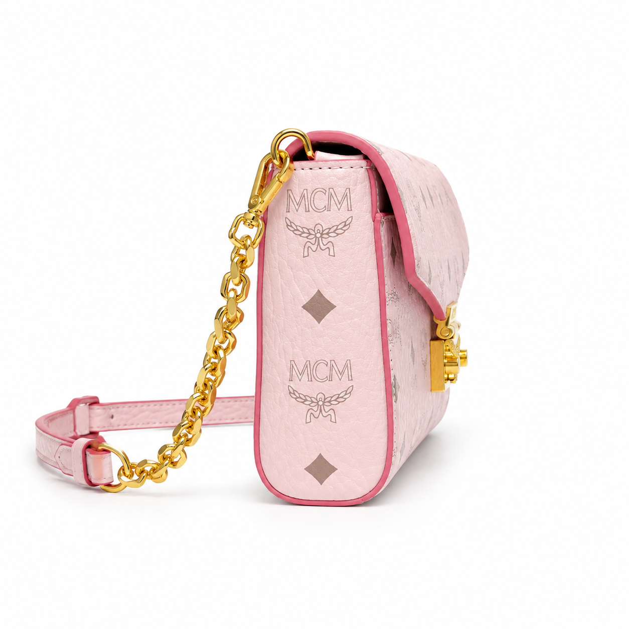 MCM Tracy Visetos Flap Bag – Pink, Gold Hardware, MWRBAWO05 PK001