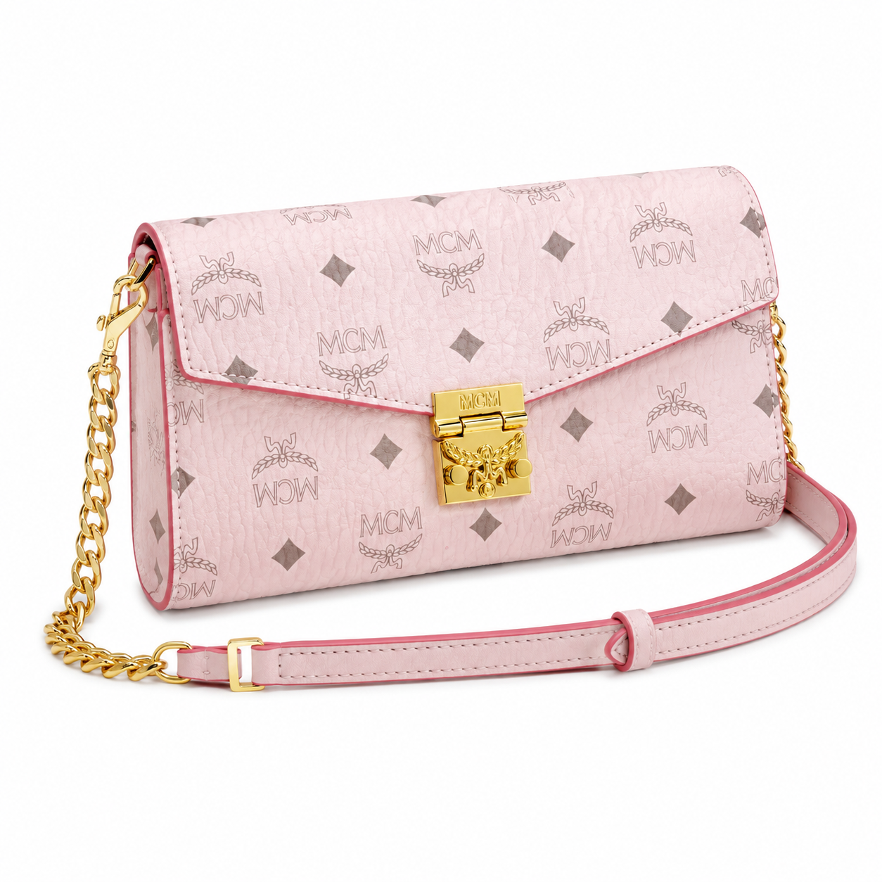MCM Tracy Visetos Flap Bag – Pink, Gold Hardware, MWRBAWO05 PK001