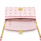 MCM Tracy Visetos Flap Bag – Pink, Gold Hardware, MWRBAWO05 PK001
