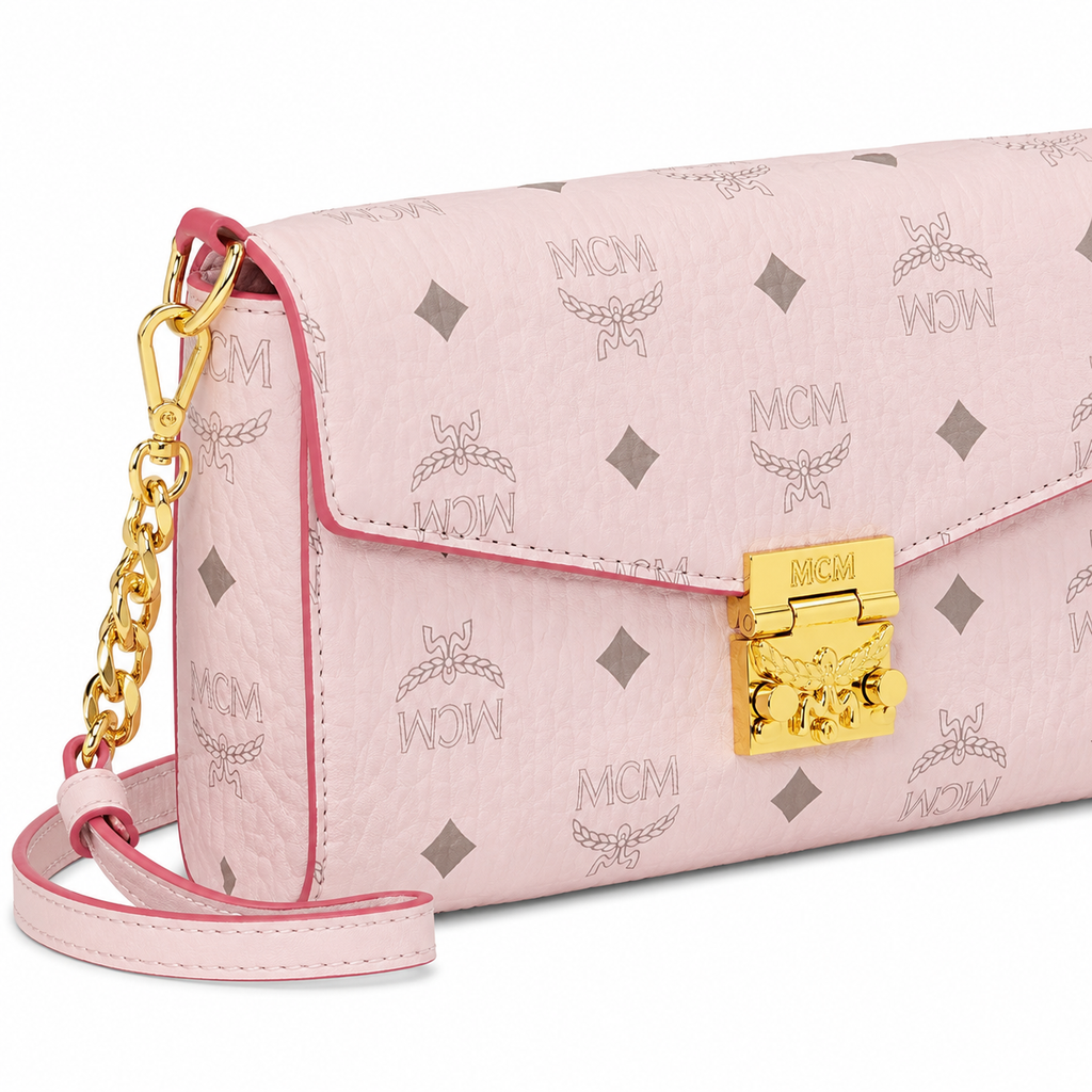 MCM Tracy Visetos Flap Bag – Pink, Gold Hardware, MWRBAWO05 PK001