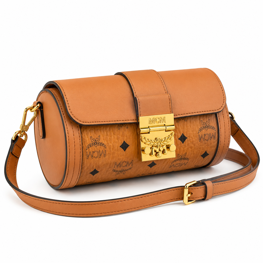 MCM Tracy Visetos Camera Bag – Cognac, Gold Hardware, MWRBSXT01CO001