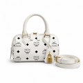 MCM Ella Visetos Mini Boston Bag – White, Gold Lock, MWBESEA01WT001