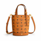 MCM Aren Visetos Mini Bucket Bag – Cognac, MWTEATA01CO