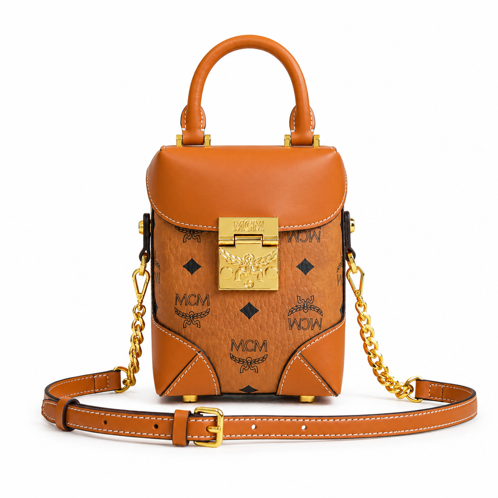 MCM Berlin Visetos Mini Top Handle Bag – Cognac, MWRAABF05