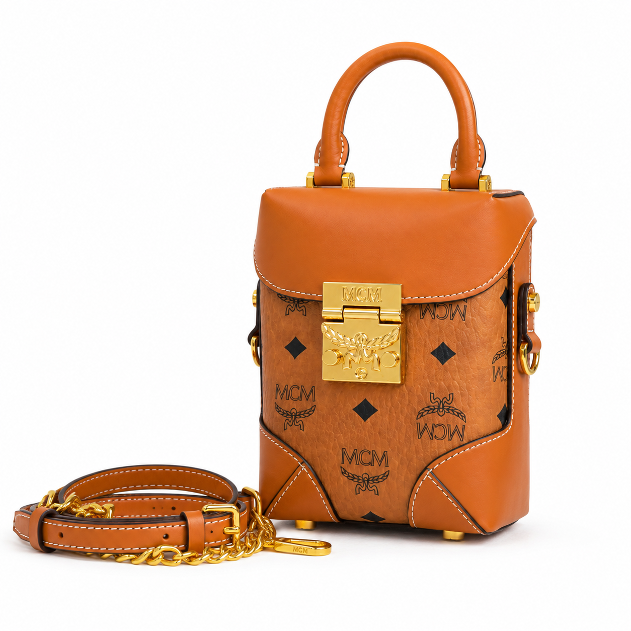MCM Berlin Visetos Mini Top Handle Bag – Cognac, MWRAABF05