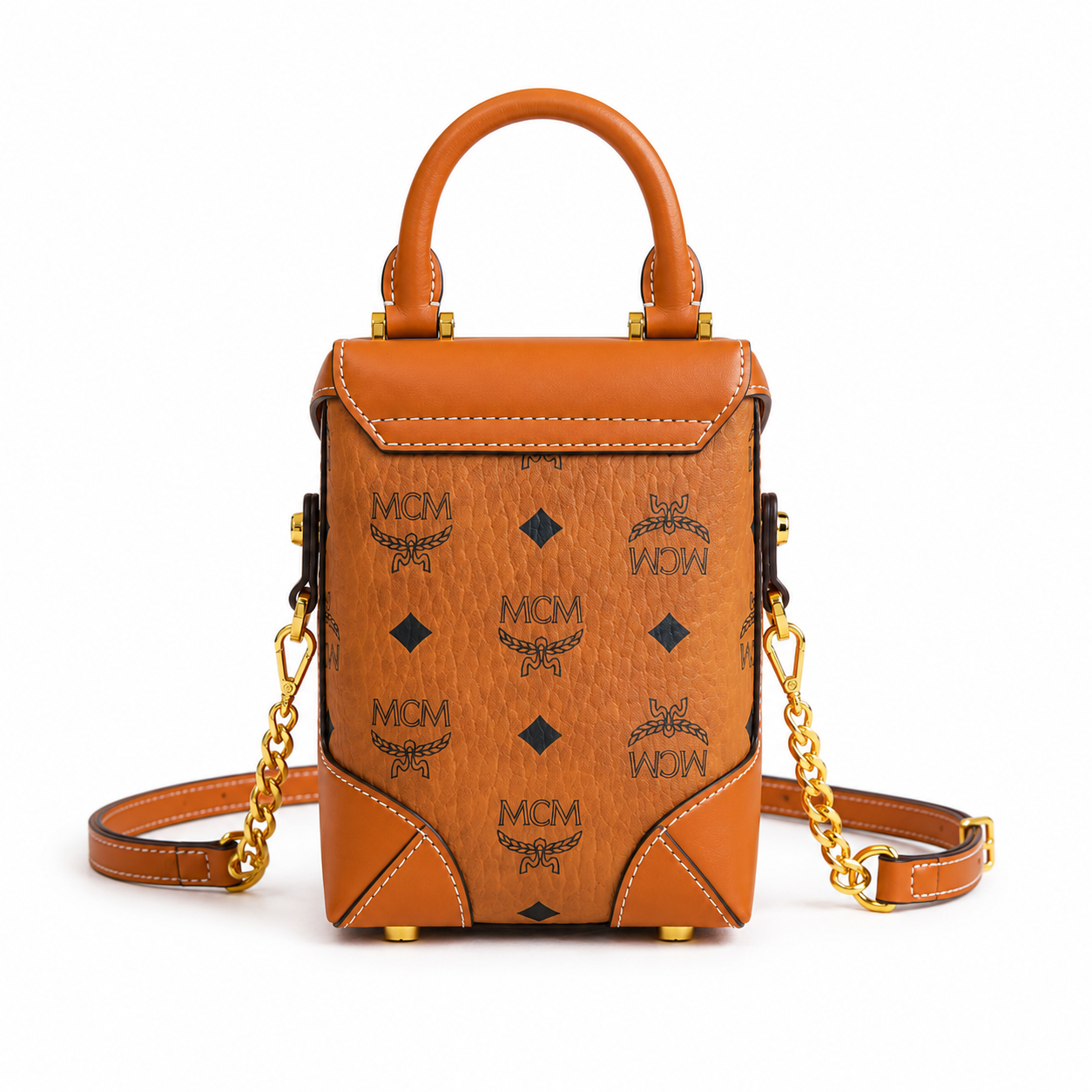 MCM Berlin Visetos Mini Top Handle Bag – Cognac, MWRAABF05