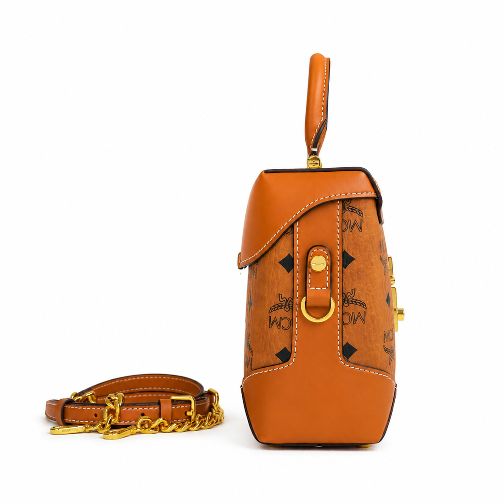 MCM Berlin Visetos Mini Top Handle Bag – Cognac, MWRAABF05
