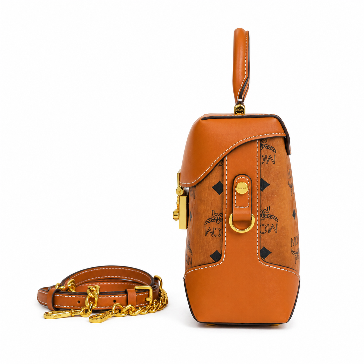 MCM Berlin Visetos Mini Top Handle Bag – Cognac, MWRAABF05