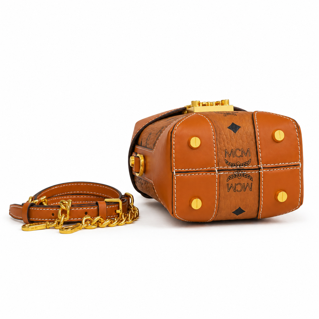 MCM Berlin Visetos Mini Top Handle Bag – Cognac, MWRAABF05