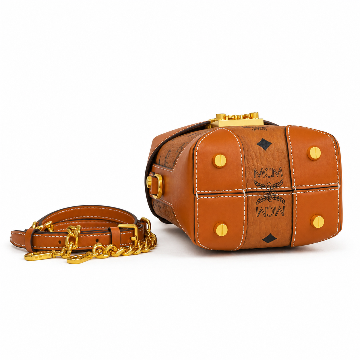 MCM Berlin Visetos Mini Top Handle Bag – Cognac, MWRAABF05