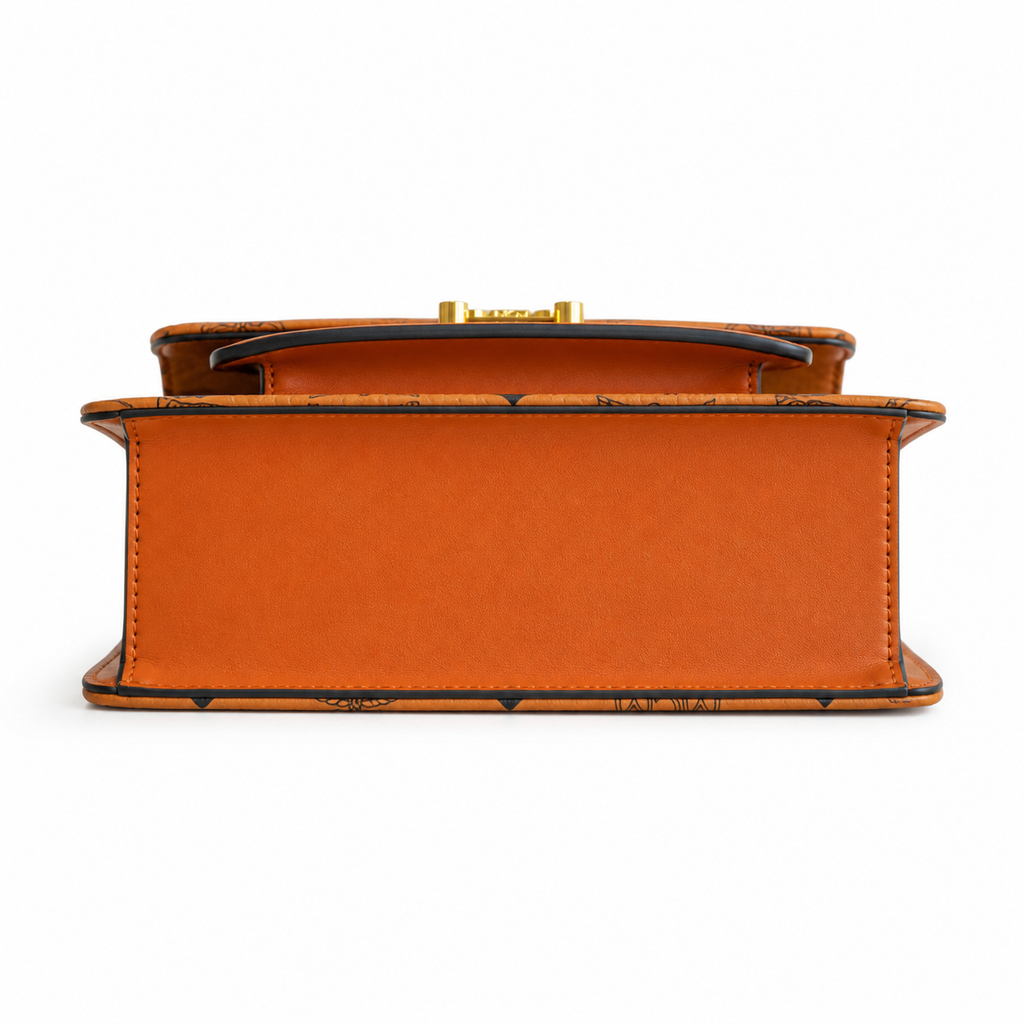 MCM Patricia Visetos Small Satchel Bag – Cognac, Gold Hardware, MWTEAPA01CO001