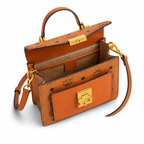 MCM Patricia Visetos Small Satchel Bag – Cognac, Gold Hardware, MWTEAPA01CO001