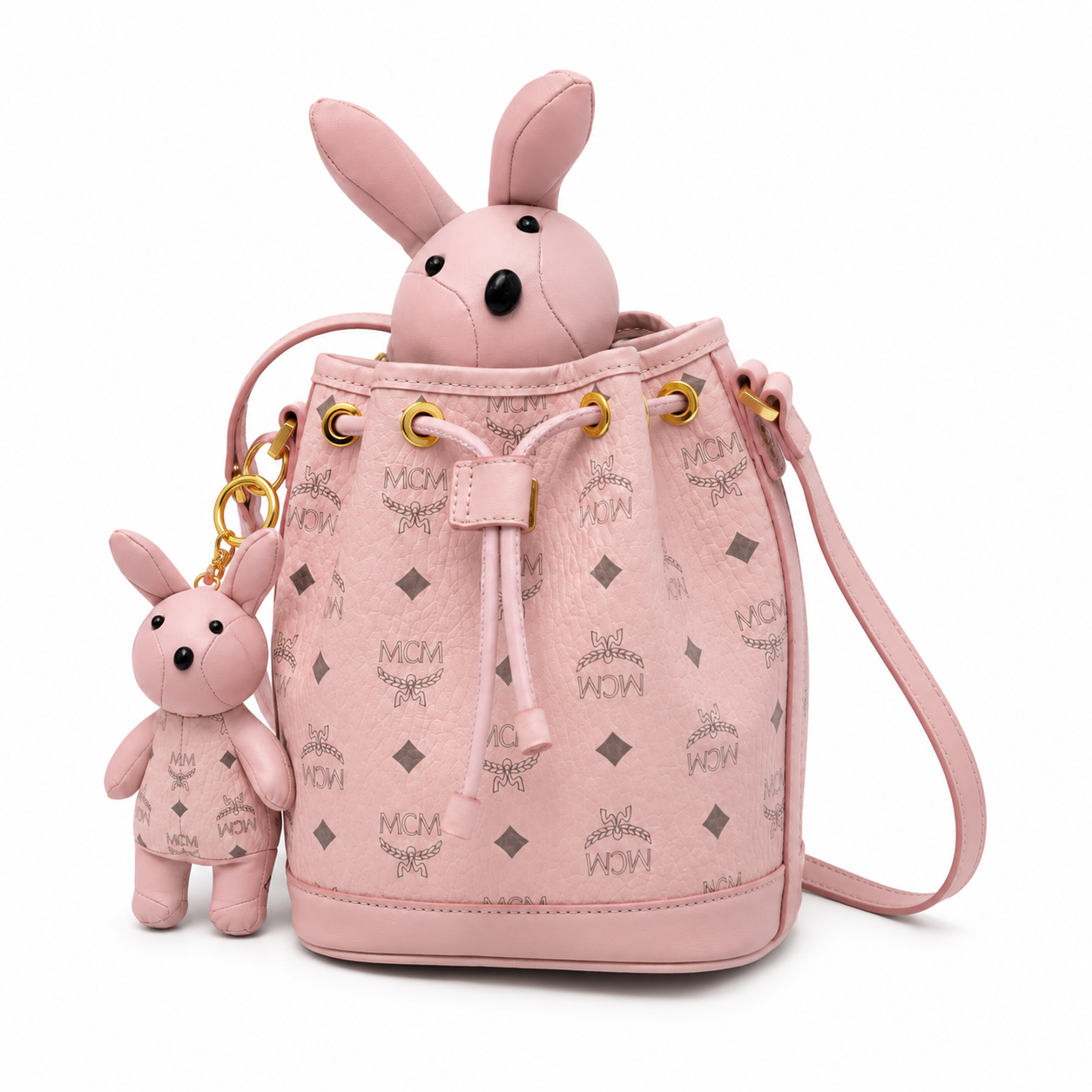 MCM Zoo Visetos Mini Bunny Bucket Bag – Pink, Detachable Rabbit, MWZ8AXL45PZ001