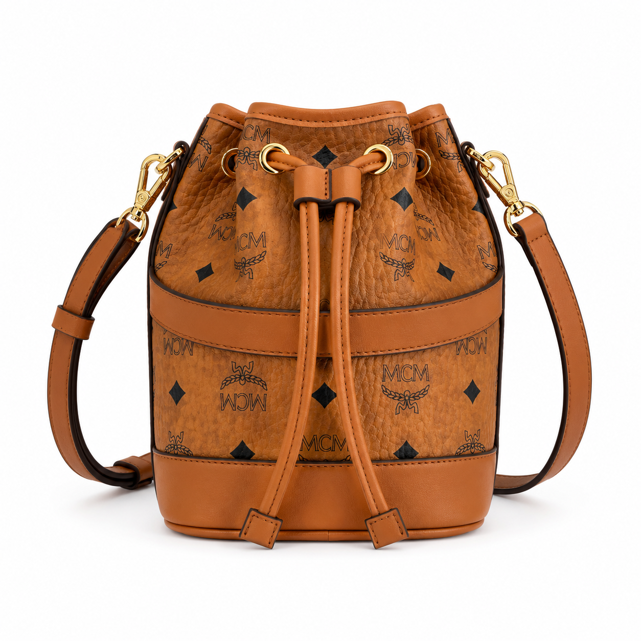 MCM Dessau Visetos Mini Bucket Bag – Cognac, MWDCSDU03CO001