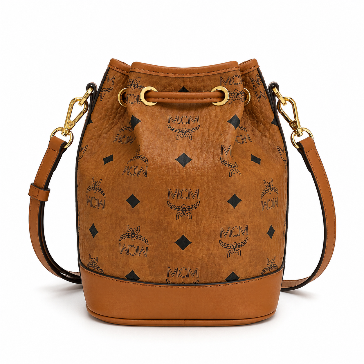 MCM Dessau Visetos Mini Bucket Bag – Cognac, MWDCSDU03CO001