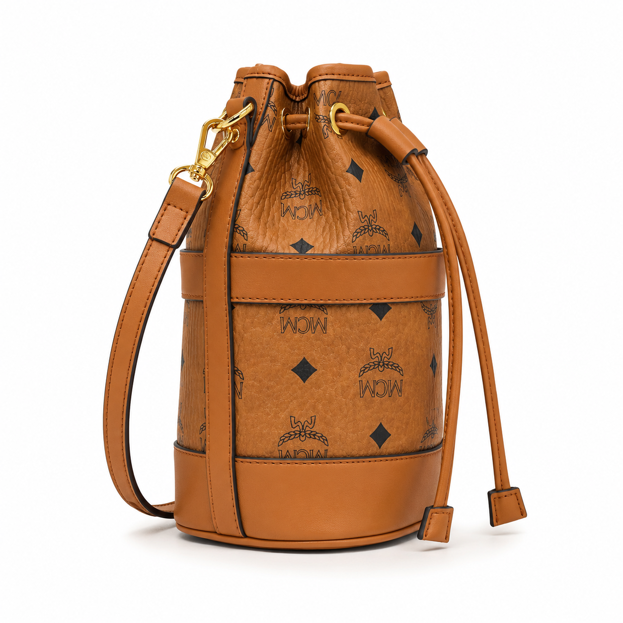 MCM Dessau Visetos Mini Bucket Bag – Cognac, MWDCSDU03CO001