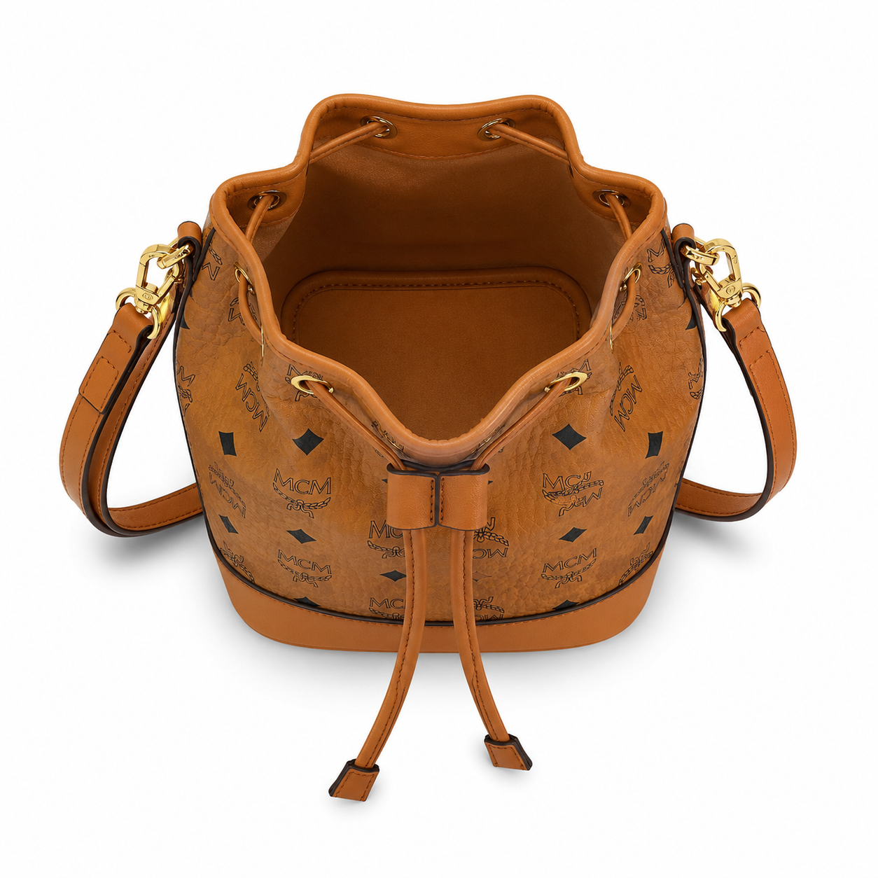 MCM Dessau Visetos Mini Bucket Bag – Cognac, MWDCSDU03CO001