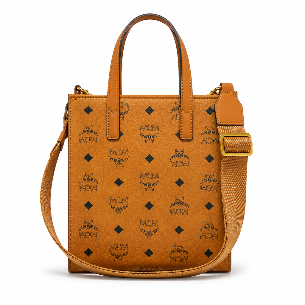 MCM Klassik Visetos Mini Tote Bag – Cognac, Compact Mini Tote Bag.MMTAAKC02CO