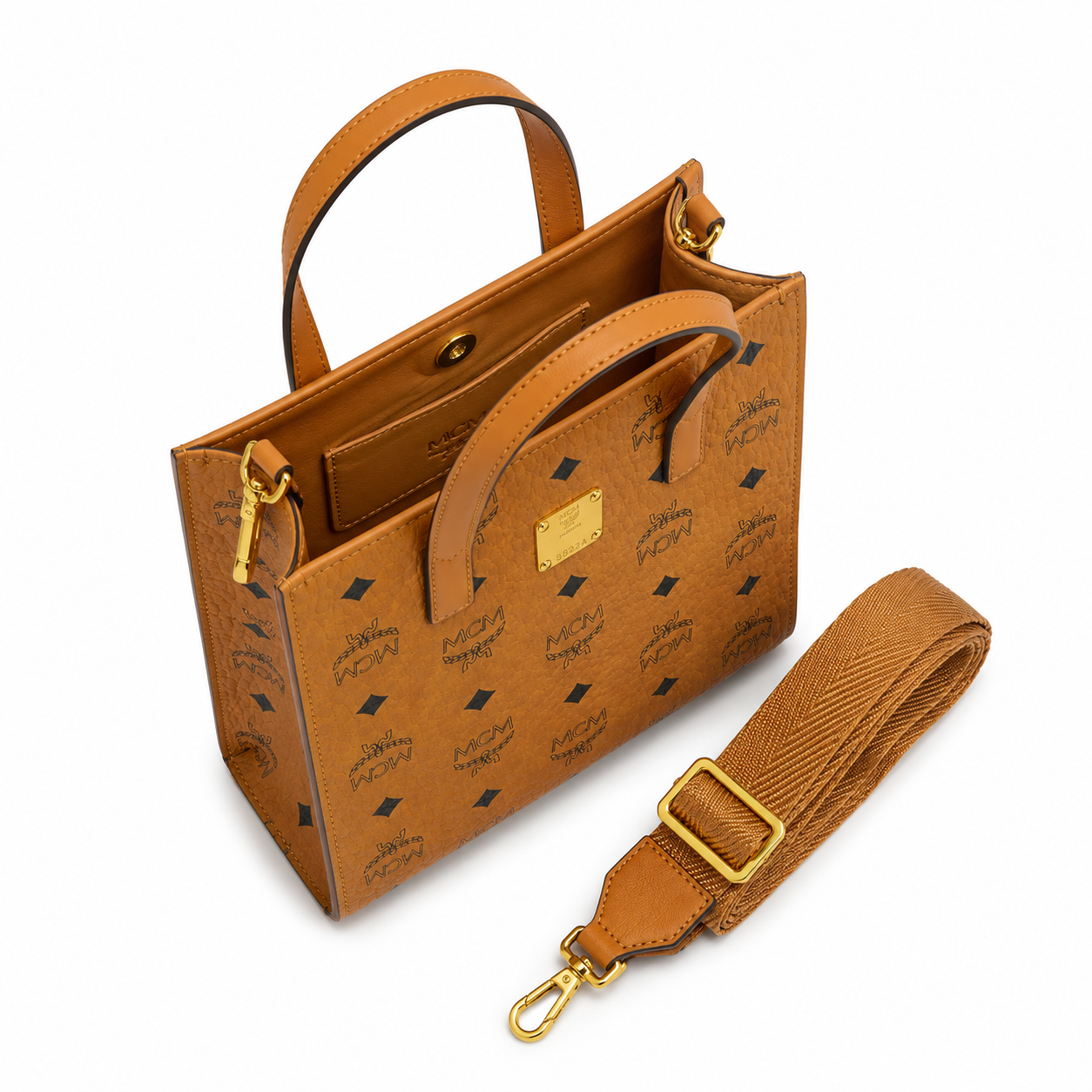 MCM Klassik Visetos Mini Tote Bag – Cognac, Compact Mini Tote Bag.MMTAAKC02CO
