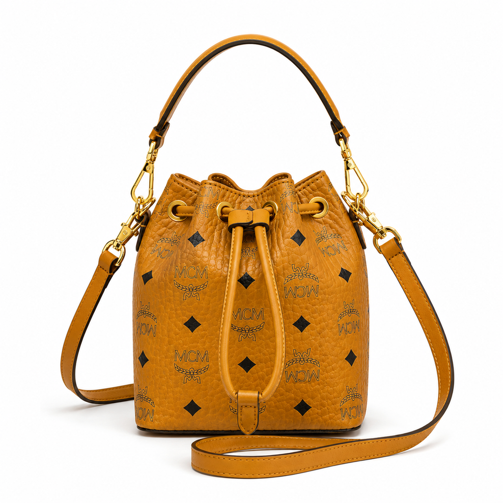 MCM x Mr. Bags Mini Bucket Bag – Cognac Visetos, Bear Face, MZUA9SV89CO001