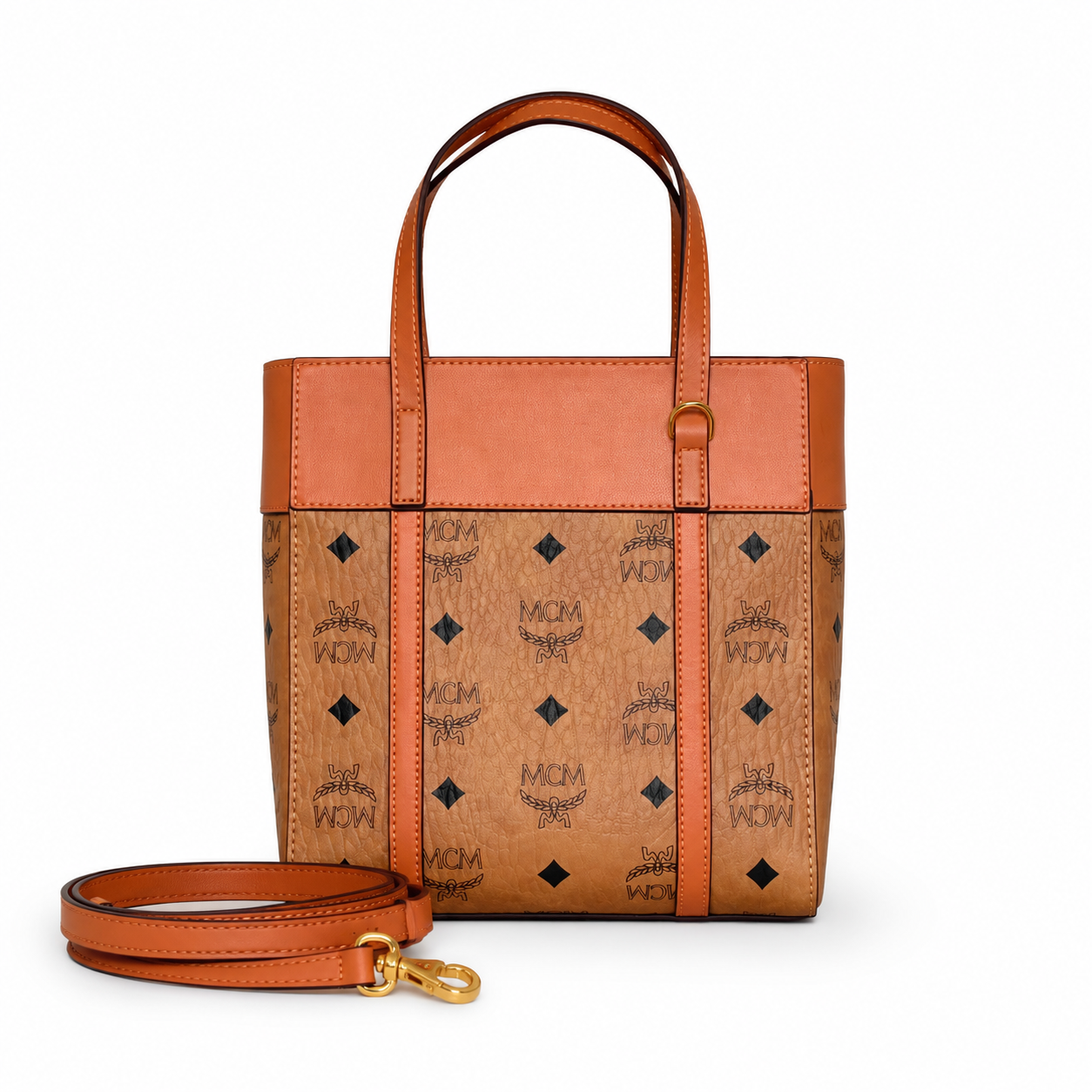 MCM Reversible Shopper Visetos Mini Tote Bag – Cognac, 21.5cm