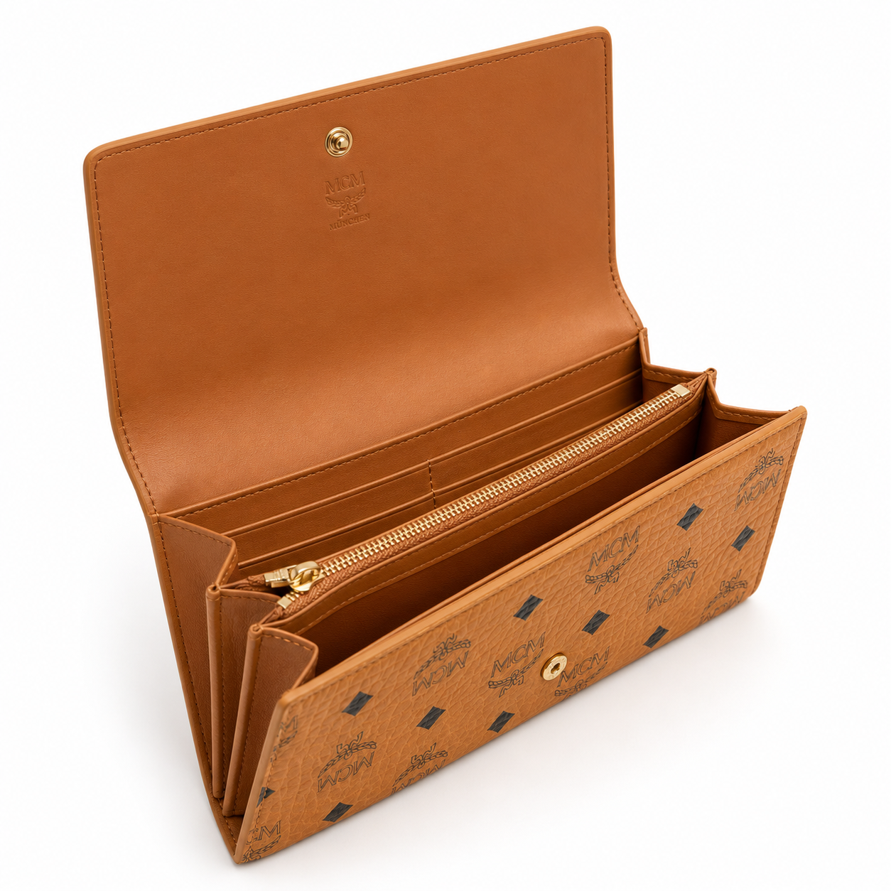 MCM Patricia Visetos Long Zip Wallet – Cognac – Black