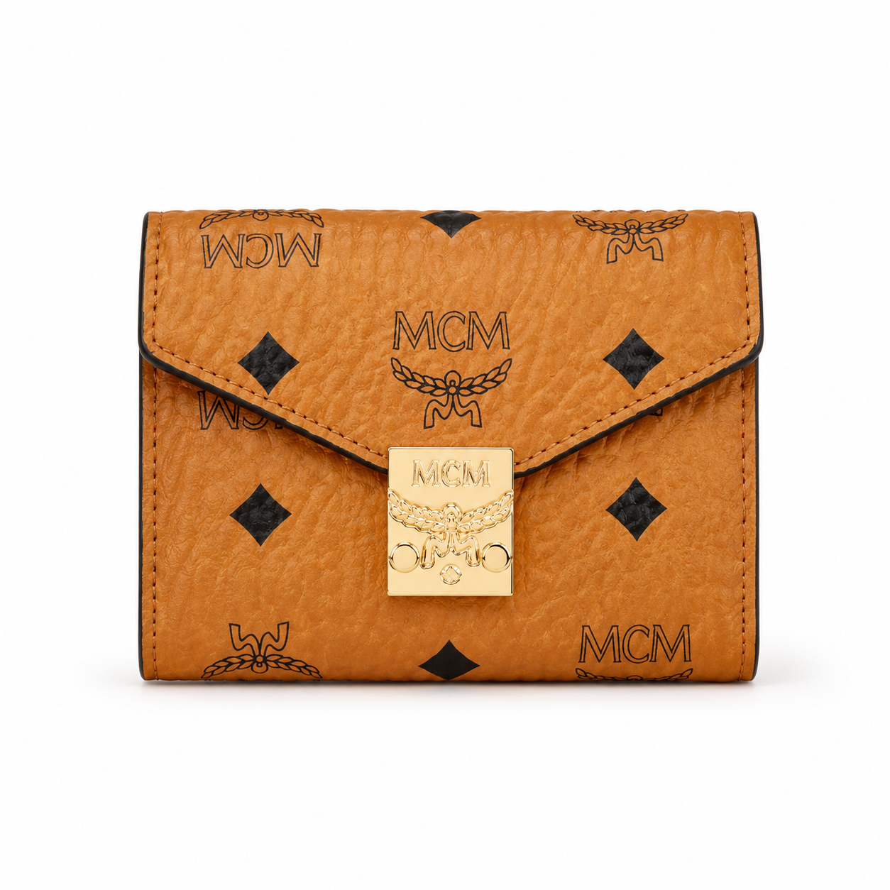 MCM Small Aren Visetos Trifold Wallet – Cognac