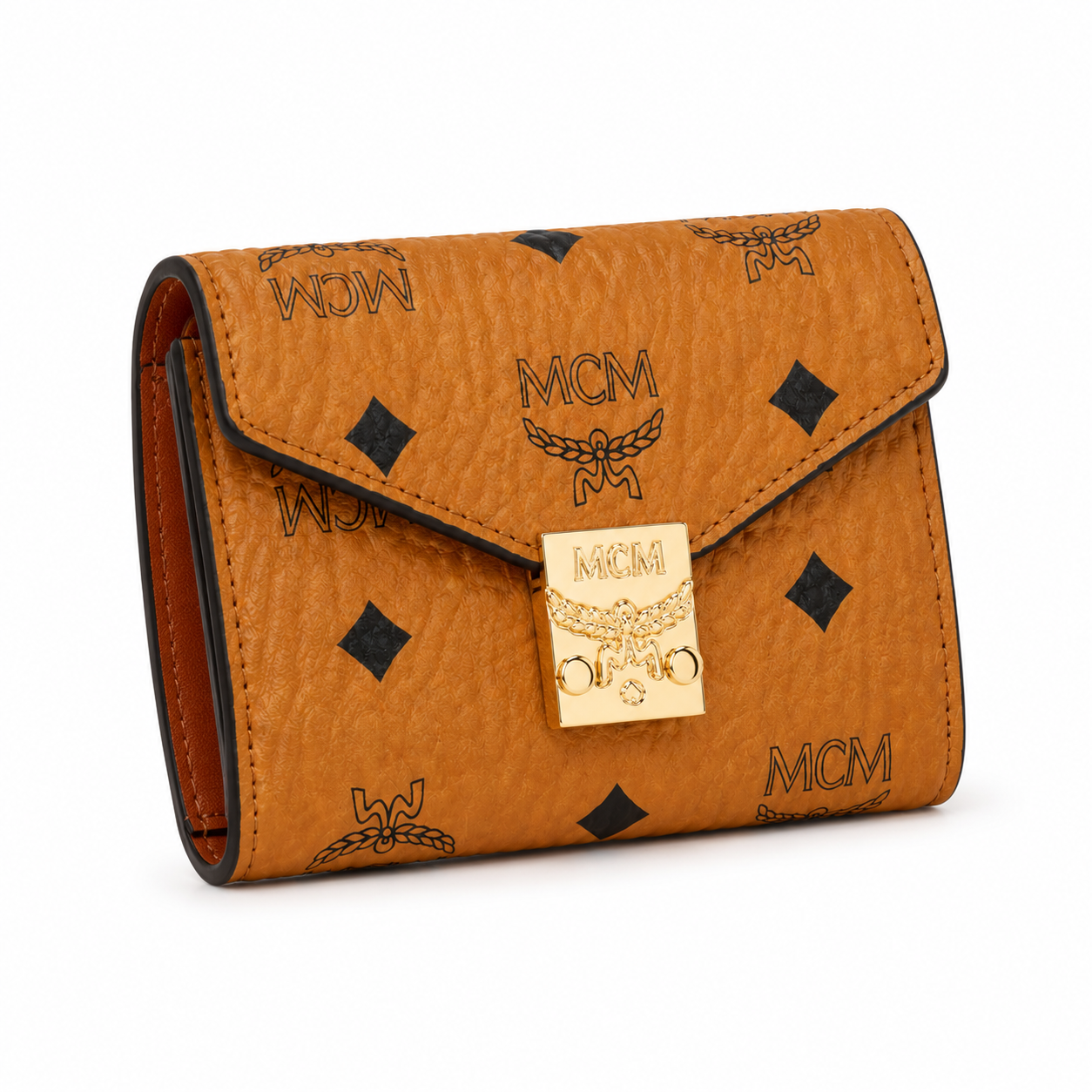 MCM Small Aren Visetos Trifold Wallet – Cognac