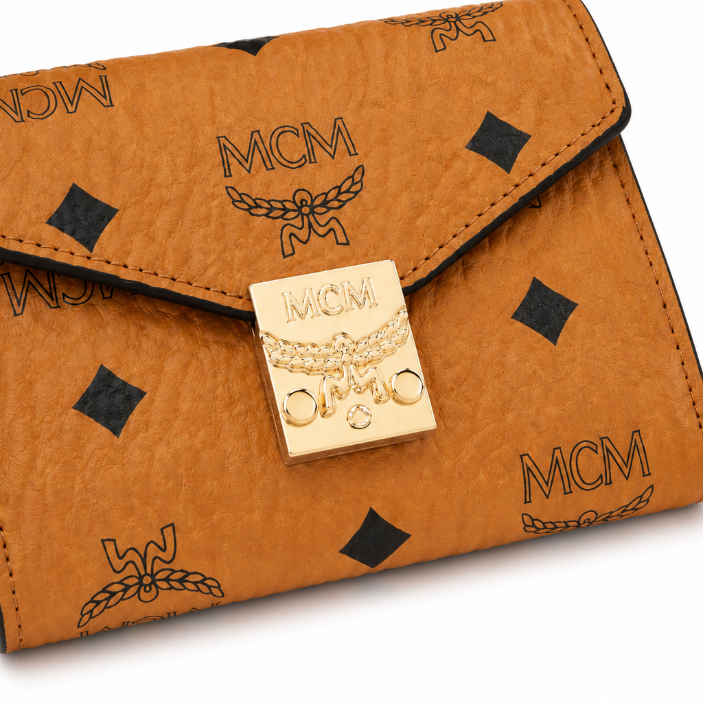 MCM Small Aren Visetos Trifold Wallet – Cognac
