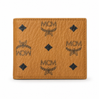 MCM Visetos Original Compact Wallet – Cognac Coated Canvas Bifold with Coin Pocket