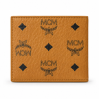 MCM Visetos Original Compact Wallet – Cognac Coated Canvas Bifold with Coin Pocket