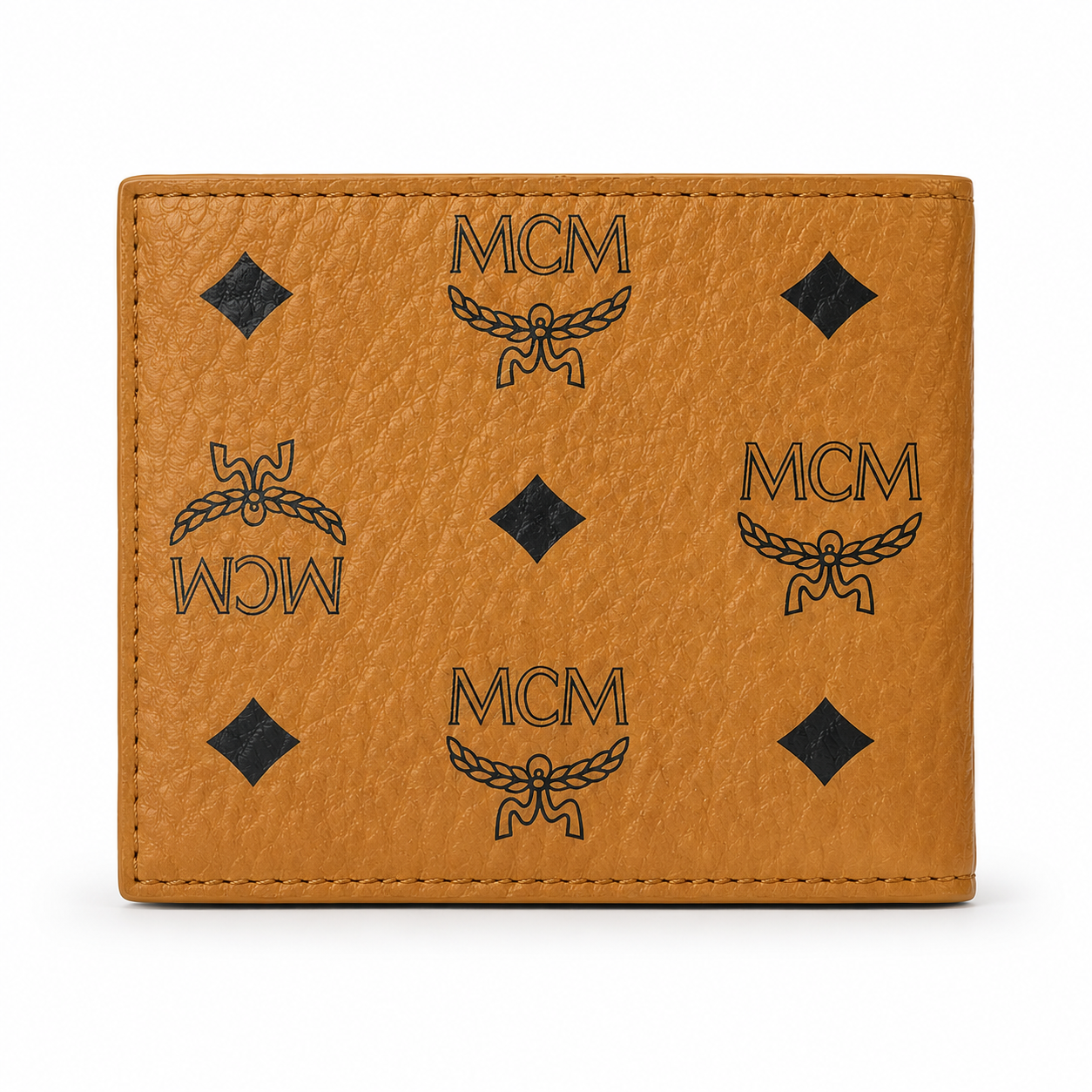 MCM Visetos Original Compact Wallet – Cognac Coated Canvas Bifold with Coin Pocket