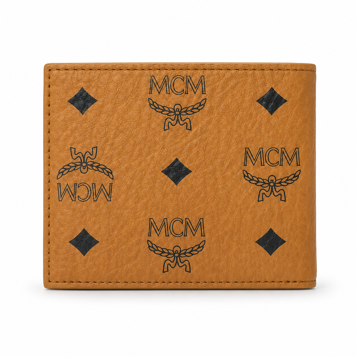 MCM Visetos Original Compact Wallet – Cognac Coated Canvas Bifold with Coin Pocket