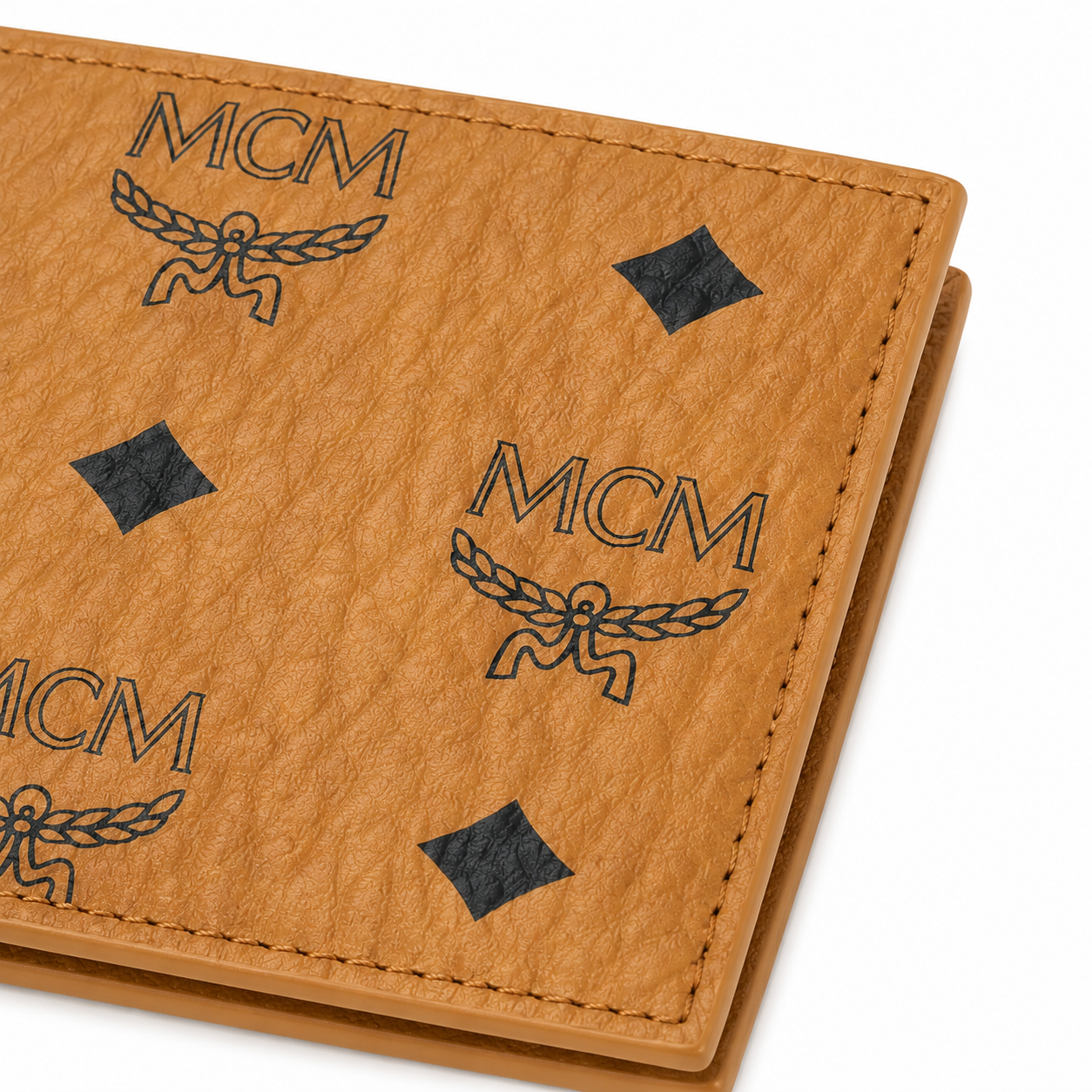 MCM Visetos Original Compact Wallet – Cognac Coated Canvas Bifold with Coin Pocket