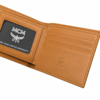 MCM Visetos Original Compact Wallet – Cognac Coated Canvas Bifold with Coin Pocket