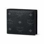 MCM Men's Visetos Bifold Wallet – Black Logo Print Short Wallet & Card Holder