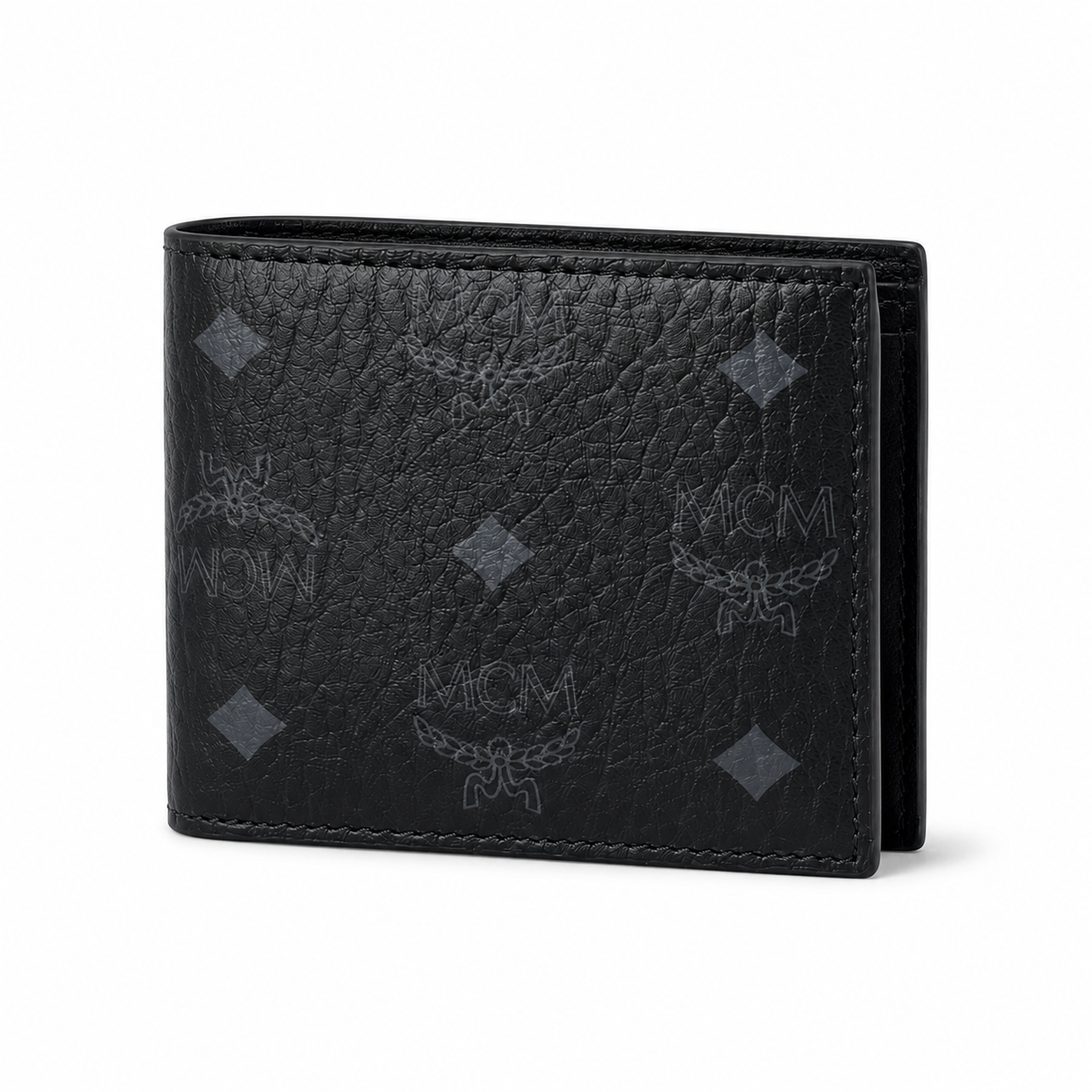 MCM Men's Visetos Bifold Wallet – Black Logo Print Short Wallet & Card Holder