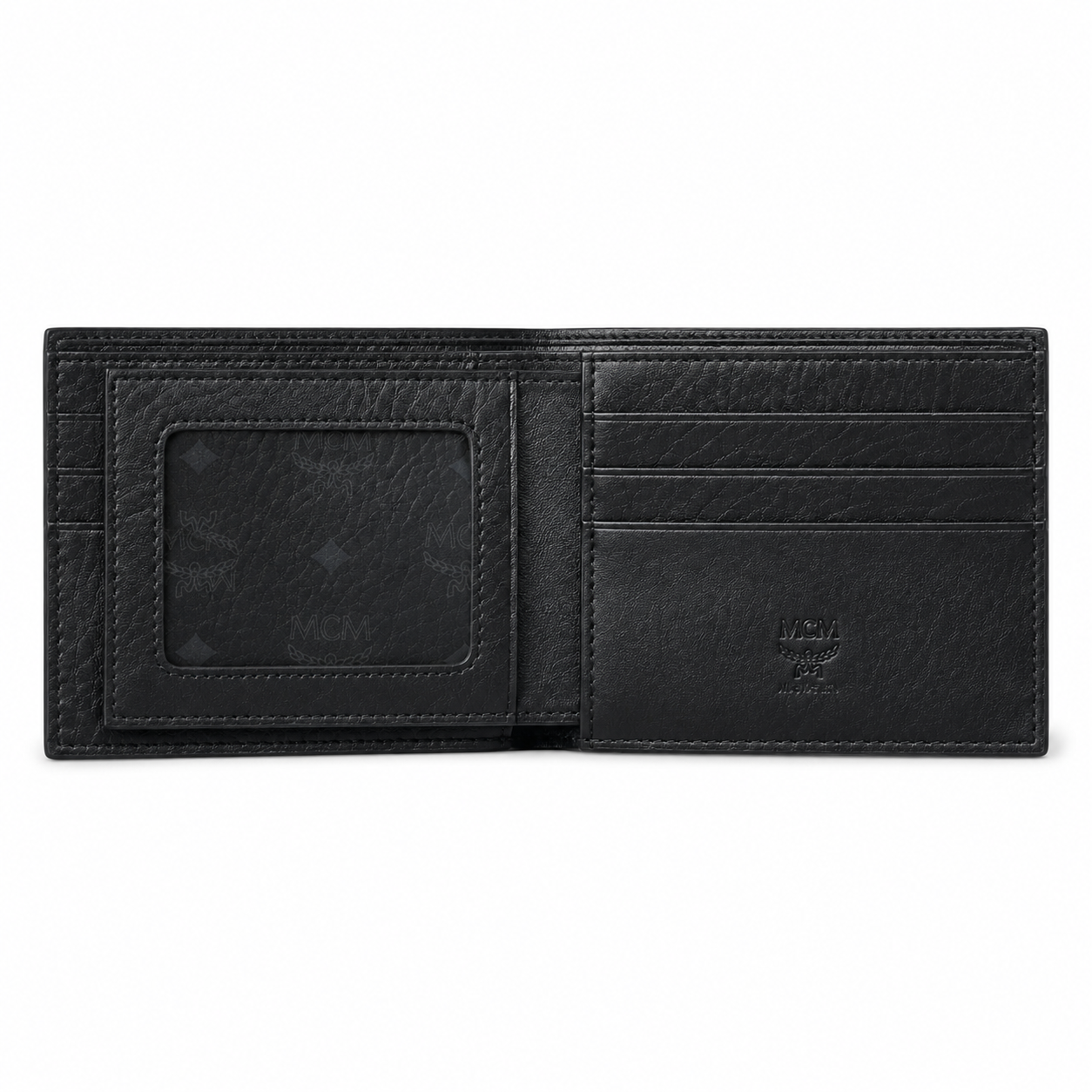 MCM Men's Visetos Bifold Wallet – Black Logo Print Short Wallet & Card Holder