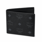 MCM Men's Visetos Bifold Wallet – Black Logo Print Short Wallet & Card Holder